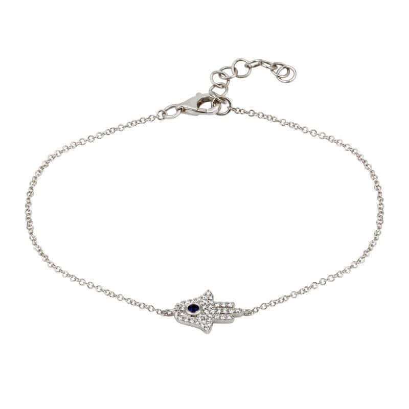 Sterling silver Hamsa hand bracelet with blue gemstone - Elegant and unique jewelry piece from our collection.