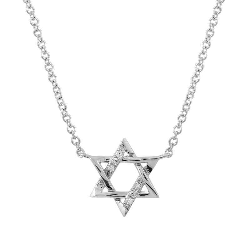 14K Gold Mini Diamond Accented Star of David Necklace White Gold Necklaces by Izakov Diamonds + Fine Jewelry | Izakov