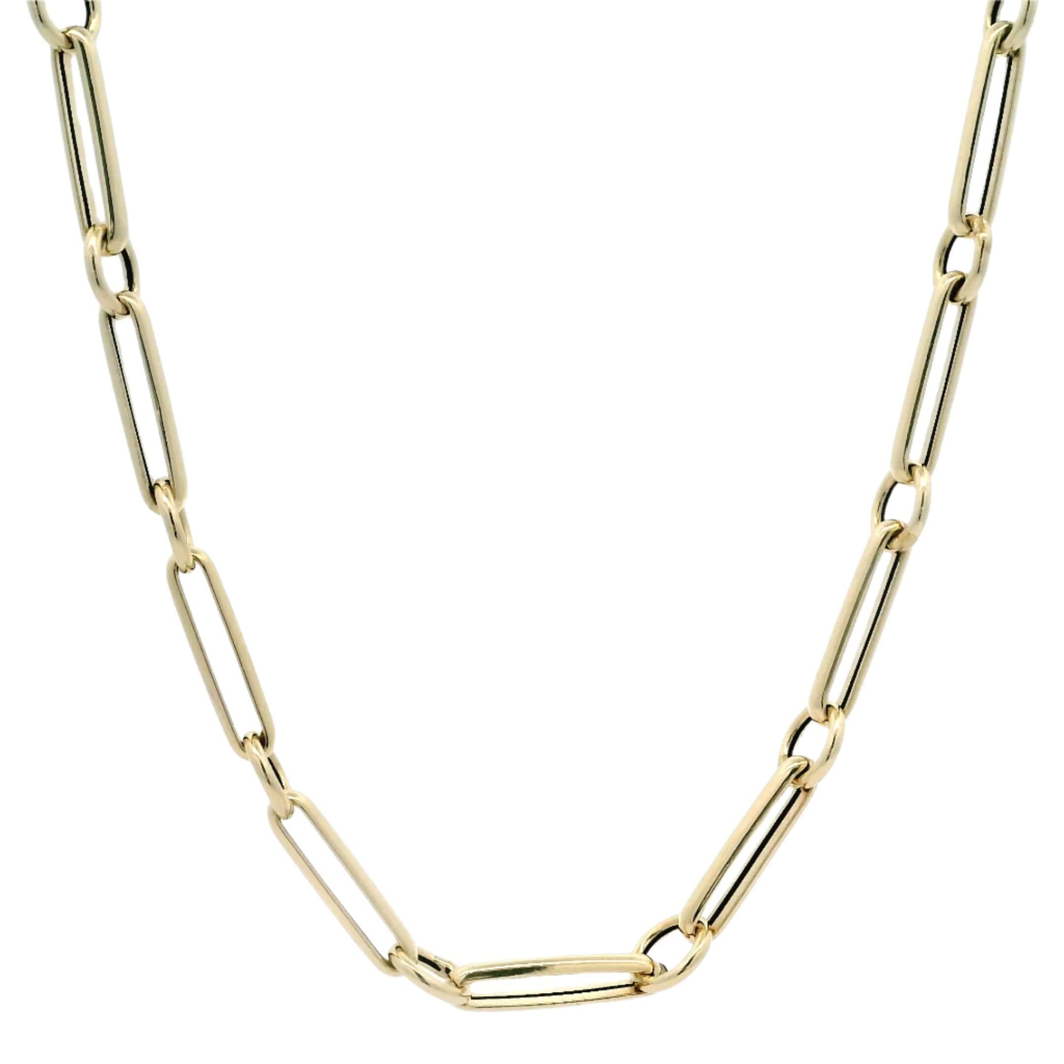 14K Gold Mixed Paper Clip Rolo Link Chain Necklace, lightweight and versatile, ideal for layering, crafted in Italy.