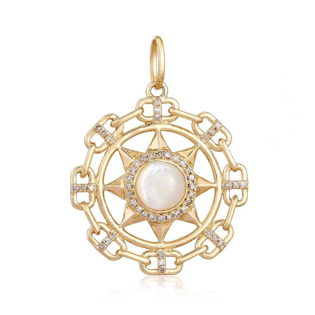 14K Gold Mother of Pearl Star Diamond Links Necklace Charm Yellow Gold Charms & Pendants by Izakov Diamonds + Fine Jewelry | Izakov