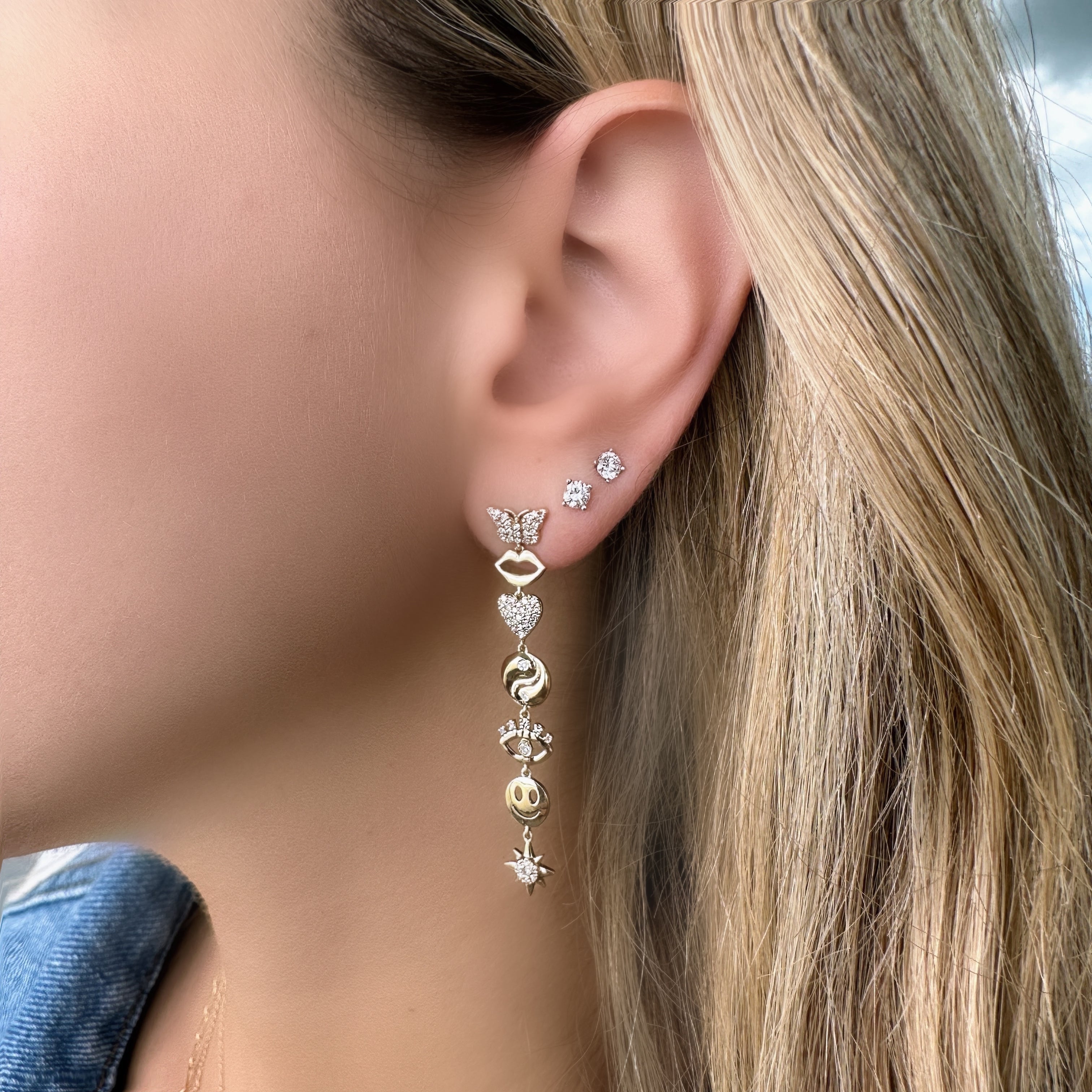 14K Gold Motifs Drop Diamond Earrings Pair Yellow Gold Earrings by Izakov Diamonds + Fine Jewelry | Izakov