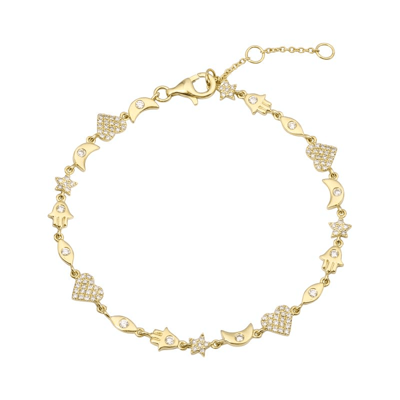 Gold bracelet with intricate charms and diamonds by our jewelry brand