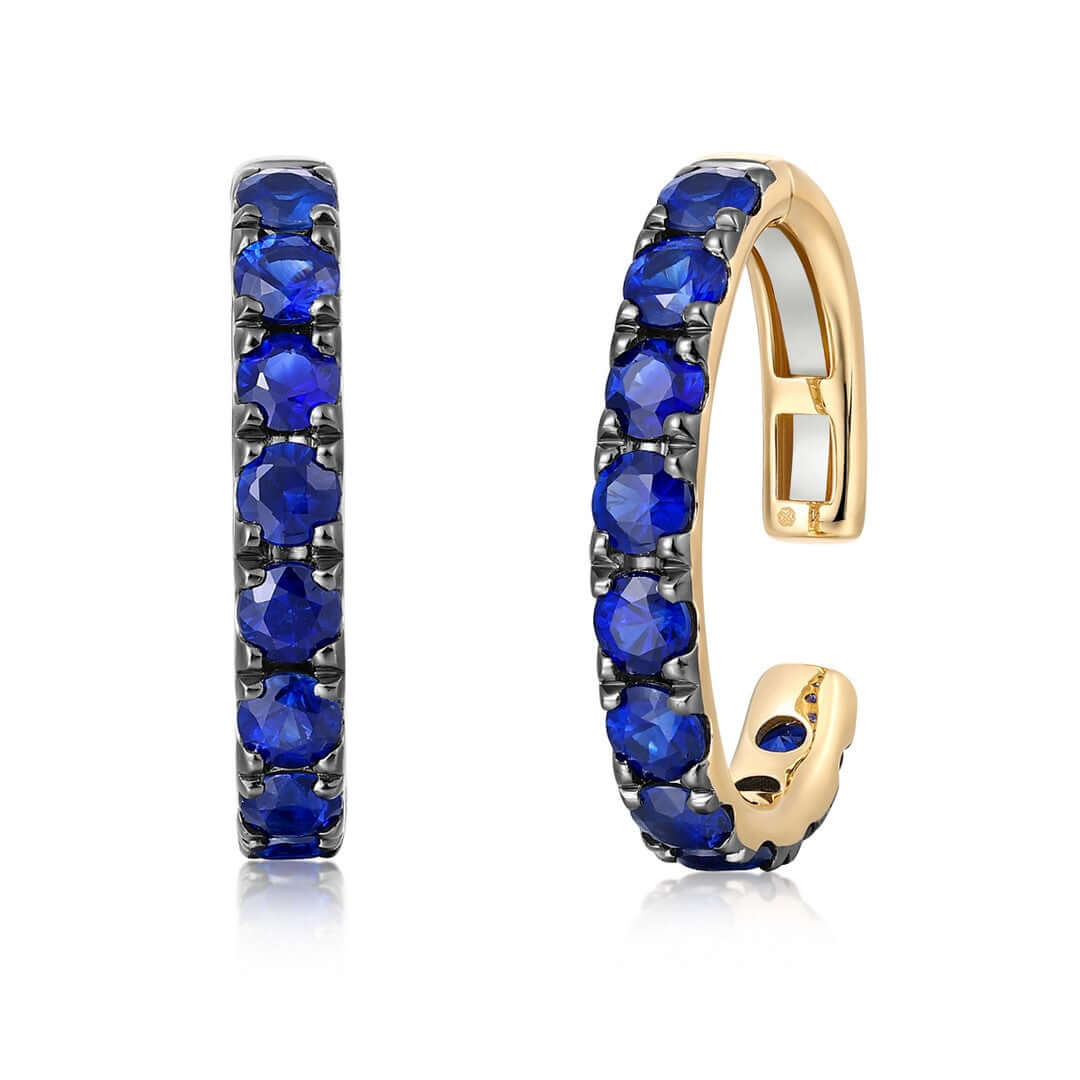 14K Gold Pave Gemstone Ear Cuff featuring blue sapphires for a contemporary accent.