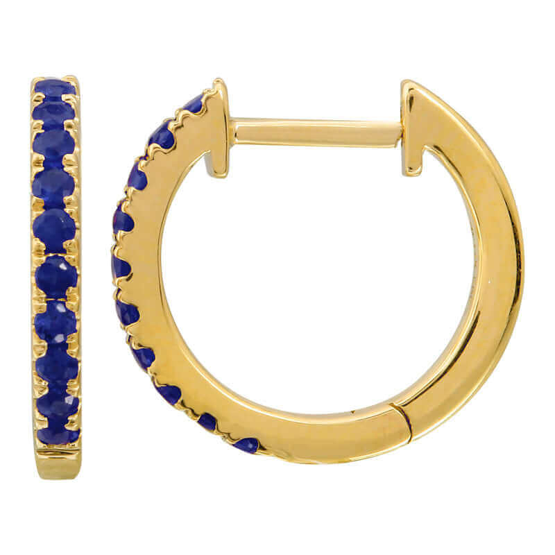 14K Gold Pave Gemstone Huggies Sapphire 12mm Yellow Gold Earrings by Izakov Diamonds + Fine Jewelry | Izakov