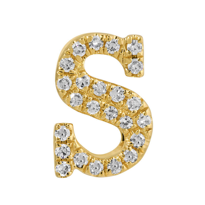 14K Gold Personalized Initial Diamond Rondelle featuring an elegant 'S' adorned with sparkling diamonds.