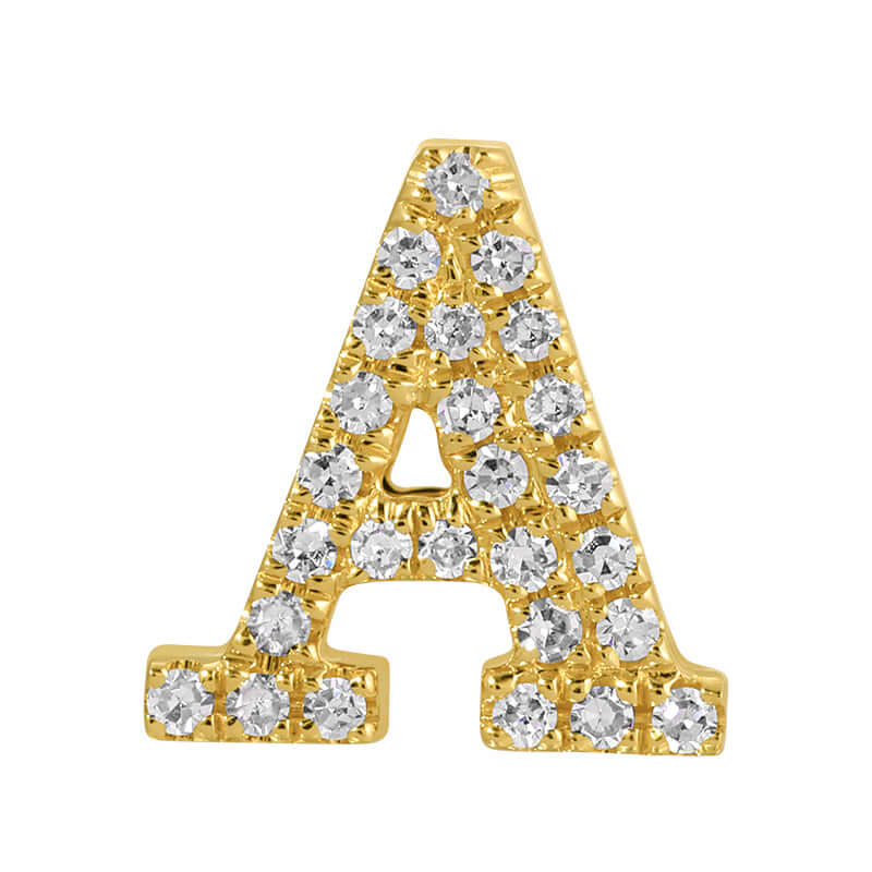 14K Gold Personalized Initial Diamond Rondelle letter A with natural diamonds in a sparkling gold setting.