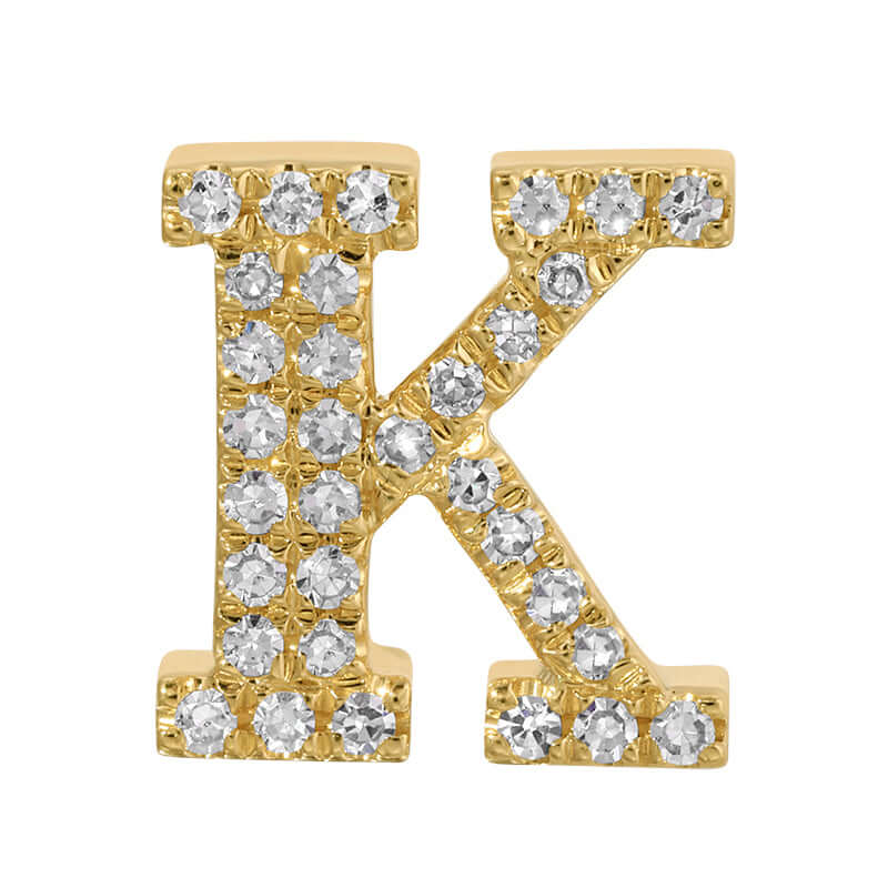 14K Gold Personalized Initial Diamond Rondelle charm featuring diamond-encrusted letter K.