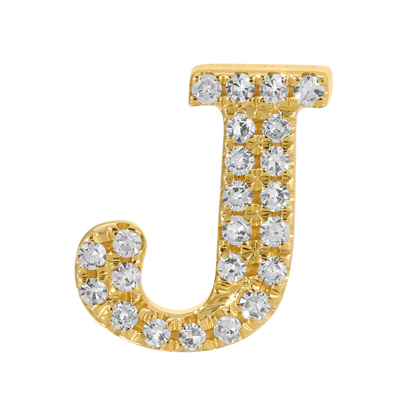 14K Gold Personalized Initial Diamond Rondelle in the shape of the letter J with sparkling diamonds.