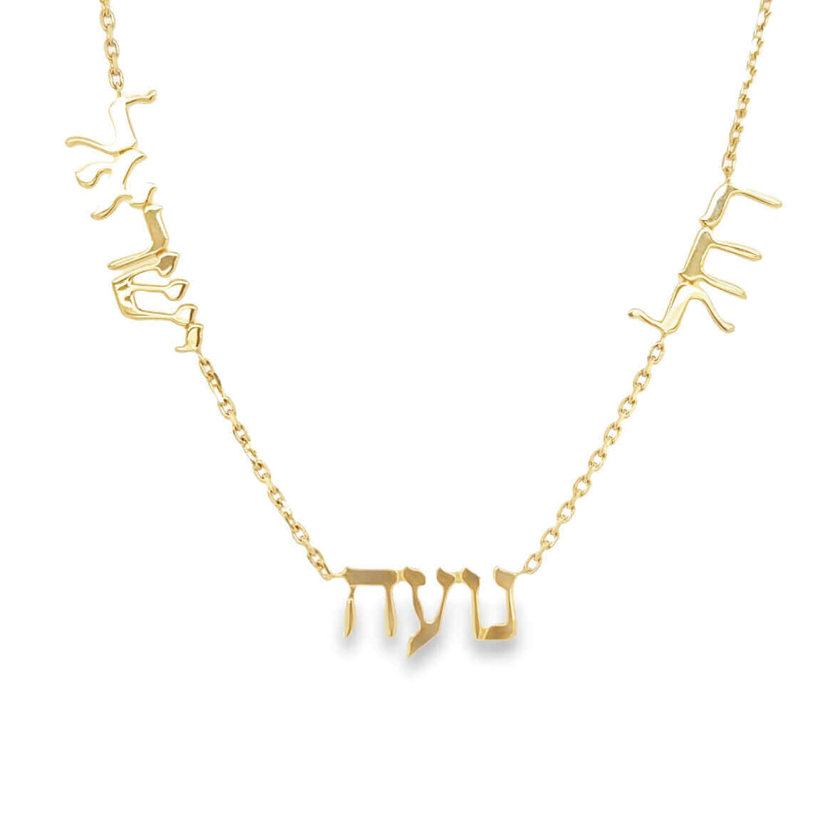Elegant gold necklace with intricate characters from our exclusive jewelry collection.