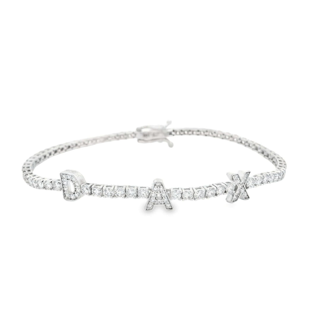 14K Gold Personalized Name Lab Diamond Tennis Bracelet with DAX letters and pavé-set lab diamonds.