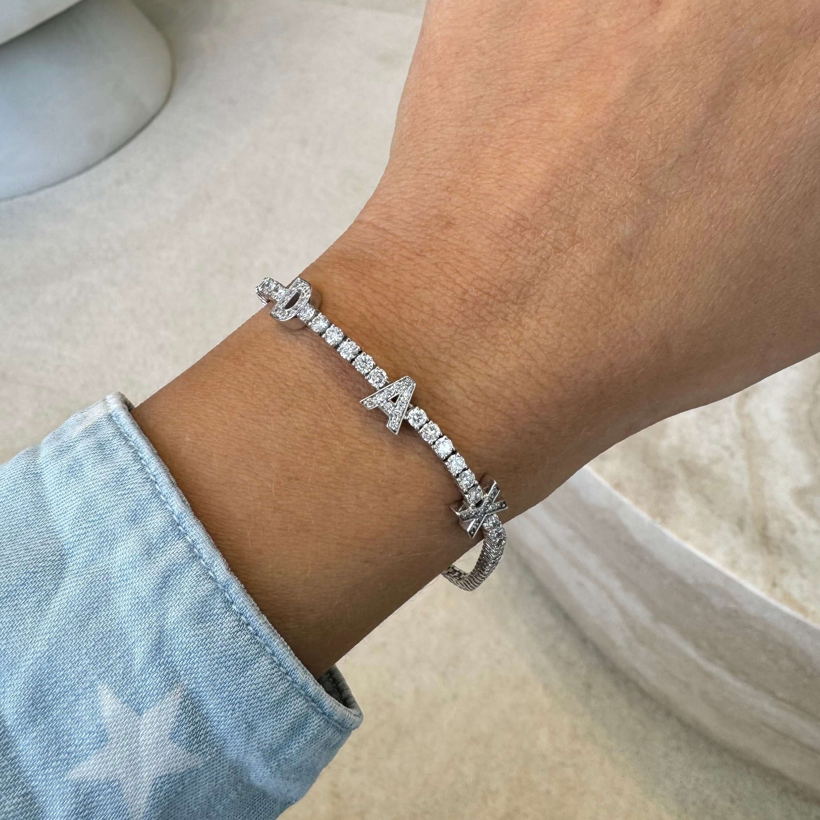 14K Gold Personalized Name Lab Diamond Tennis Bracelet featuring sparkling pavé-set lab diamonds.