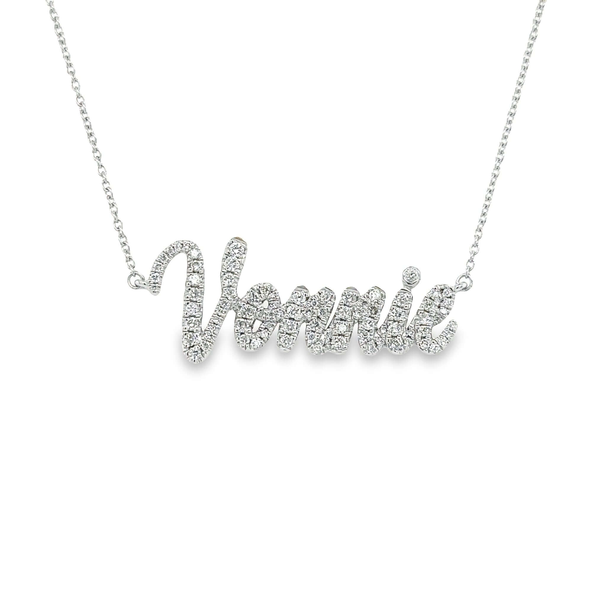 Personalized diamond-encrusted name necklace by our jewelry brand.