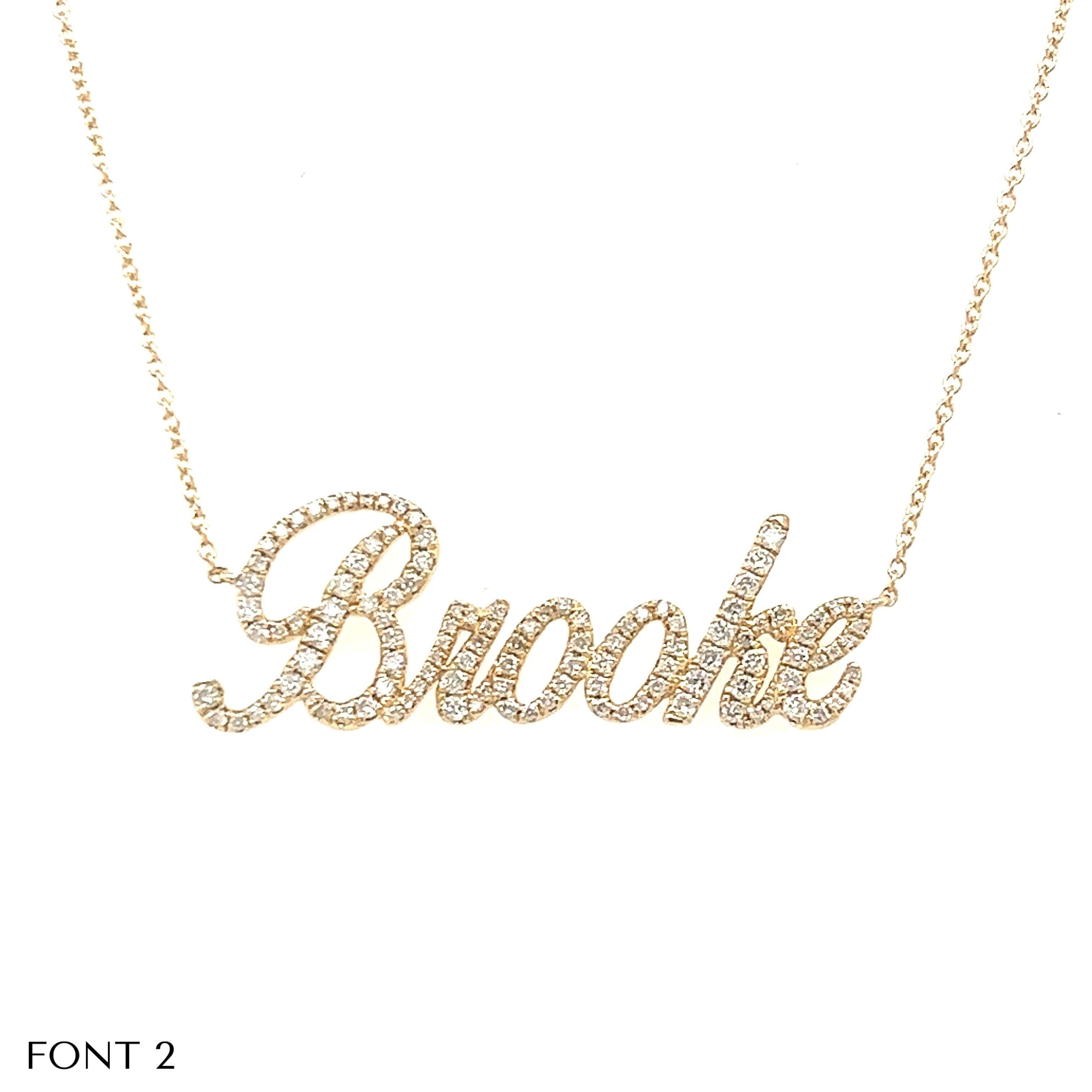 Personalized diamond name necklace with "Brooke" in elegant font, from our luxury jewelry collection