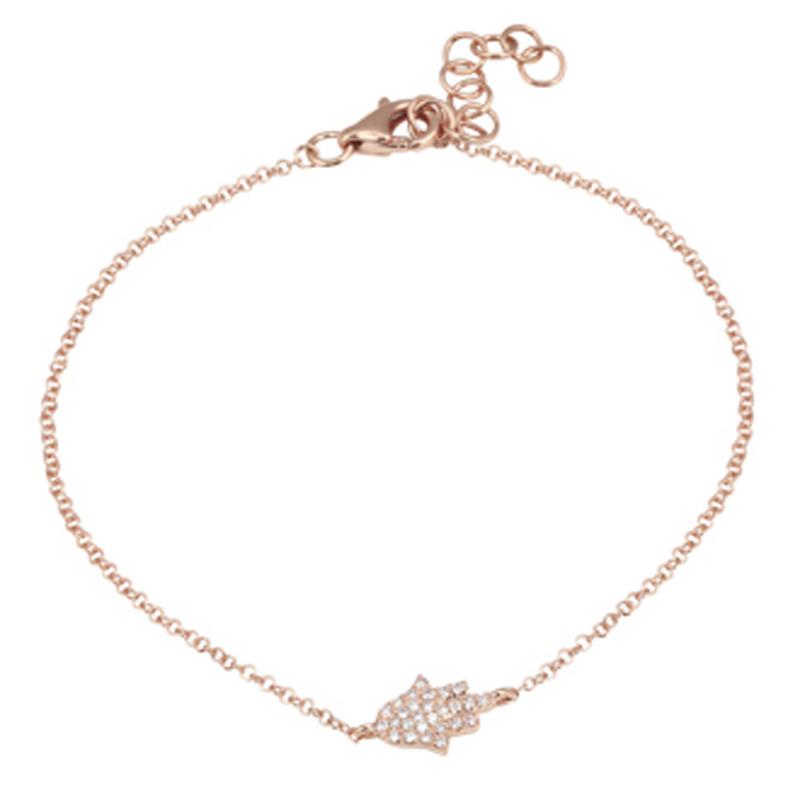 Rose gold bracelet with diamond-studded maple leaf charm by our jewelry brand.