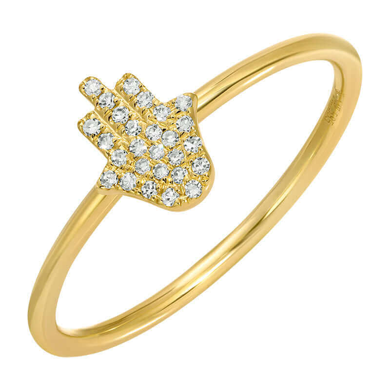 Gold ring with pave diamond Hamsa symbol charm from our exquisite jewelry collection.