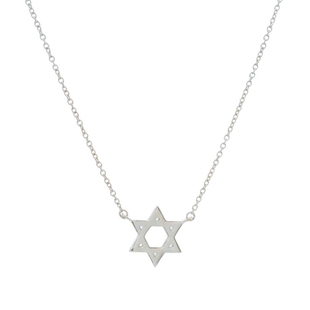 14K gold petite Star of David necklace on a dainty chain, symbolizing faith and protection, perfect for layering.