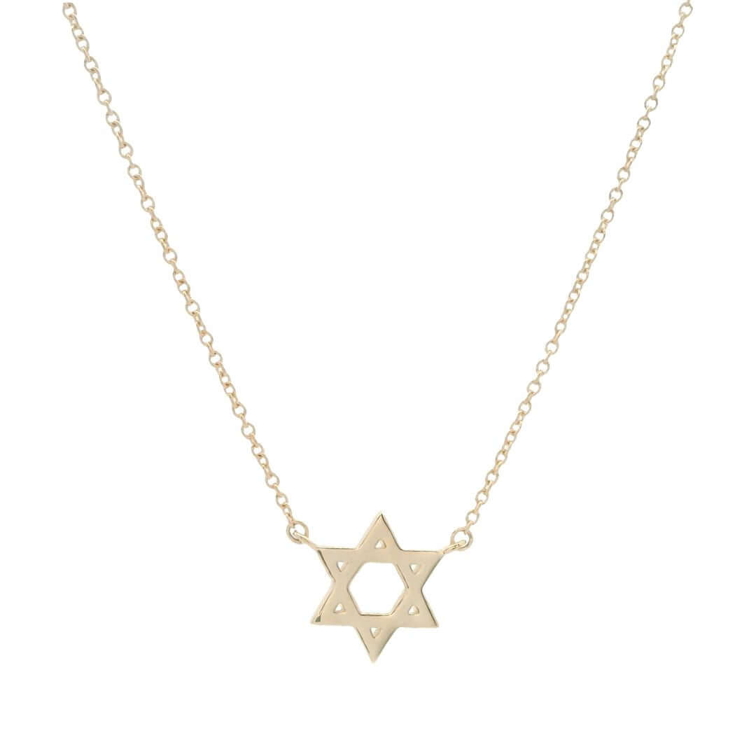 14K gold petite Star of David necklace on a dainty rope chain, perfect for layering and expressing faith.