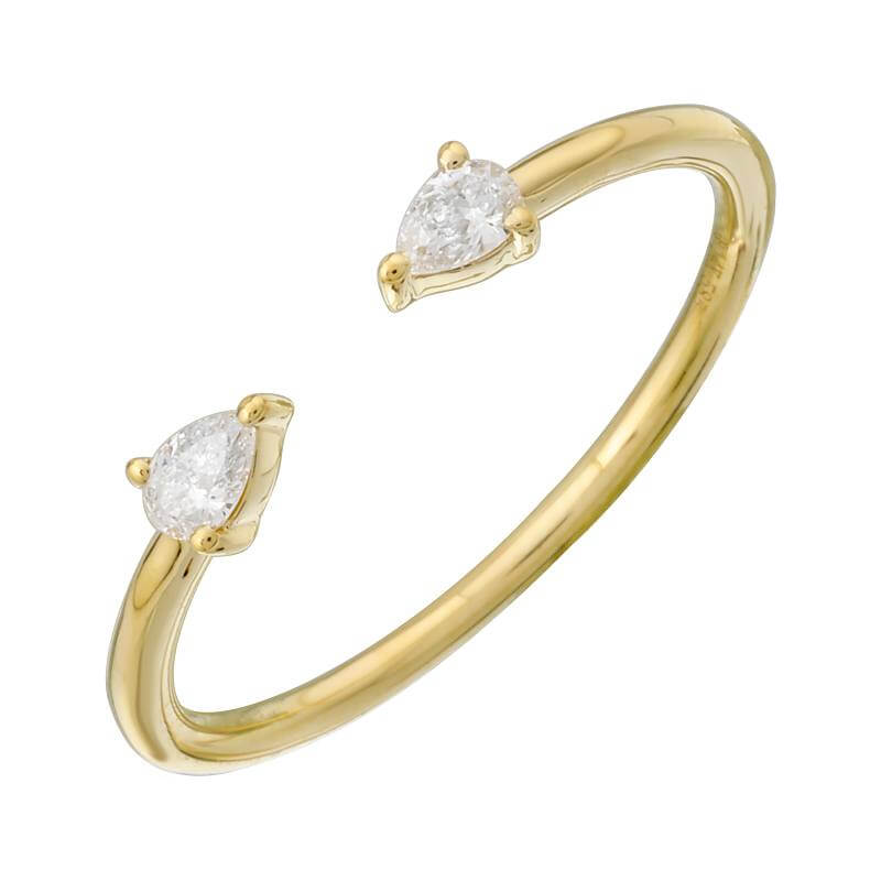 14K Gold Petite Toi et Moi Pear Diamonds Open Ring with two pear-shaped diamonds in a sleek design.