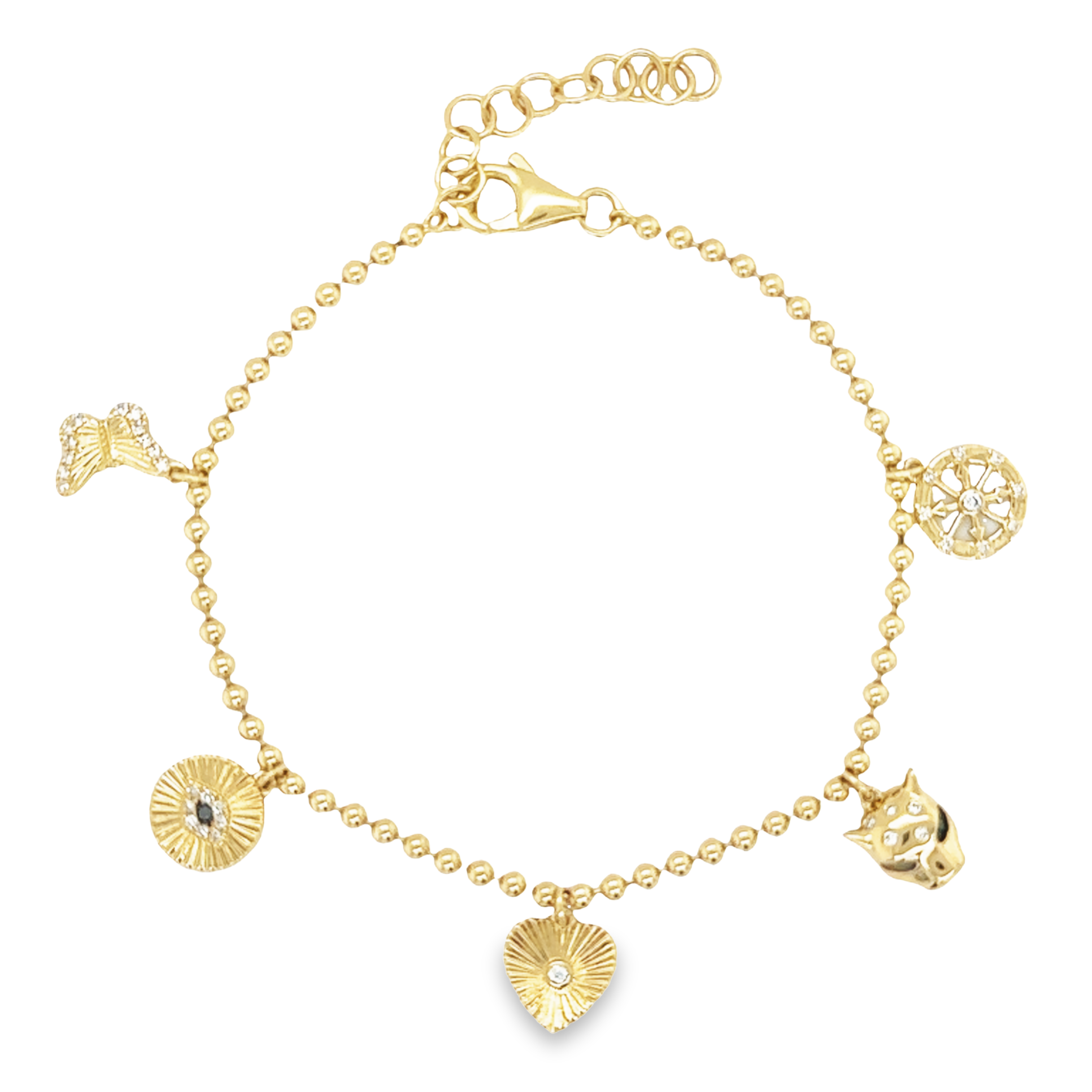 14K Gold Radiating Diamond Charms Ball Bracelet Yellow Gold Bracelets by Izakov Diamonds + Fine Jewelry | Izakov