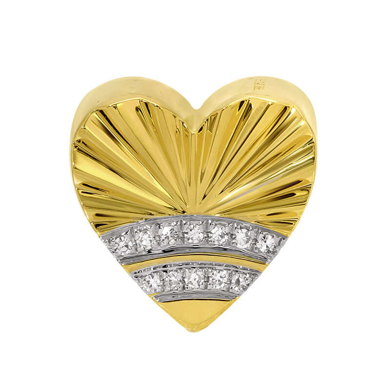14K Gold Radiating Heart Diamond Rondelle with micro pavé-set diamonds and fluted design.