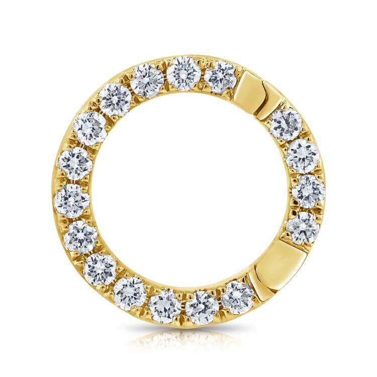 Elegant gold circle pendant adorned with sparkling white diamonds, unique jewelry piece from our exclusive collection.