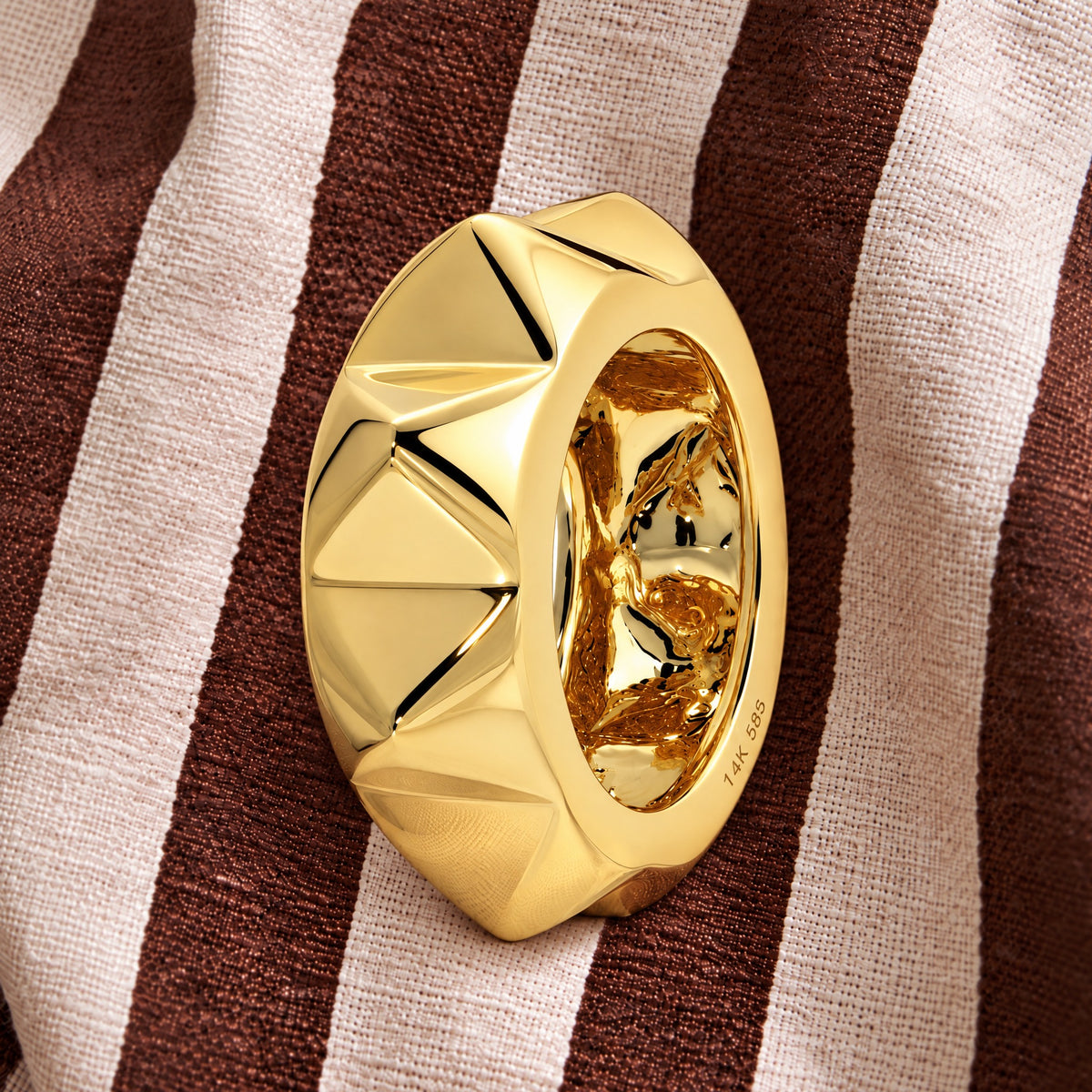 Round Pyramid Gold Rondelle in 14K yellow gold, styled, Izakov Fine Jewelry