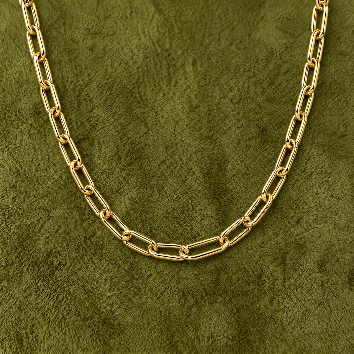 Rounded Oval Cable Link Gold Necklace in 14K yellow gold, styled, Izakov Fine Jewelry