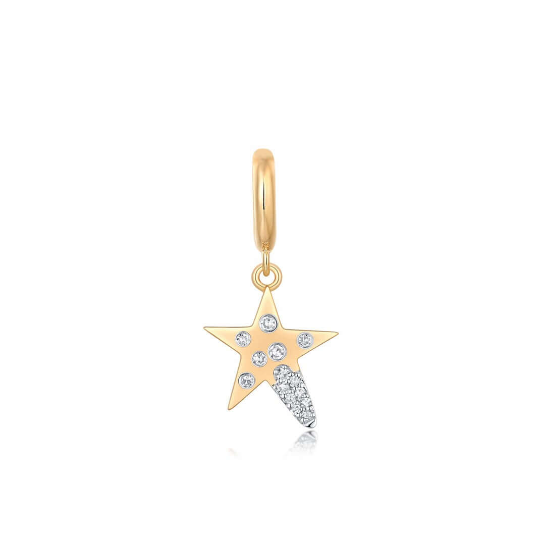 14K Gold Small Diamond Accented Star Necklace Charm featuring a petite star with diamond accents.