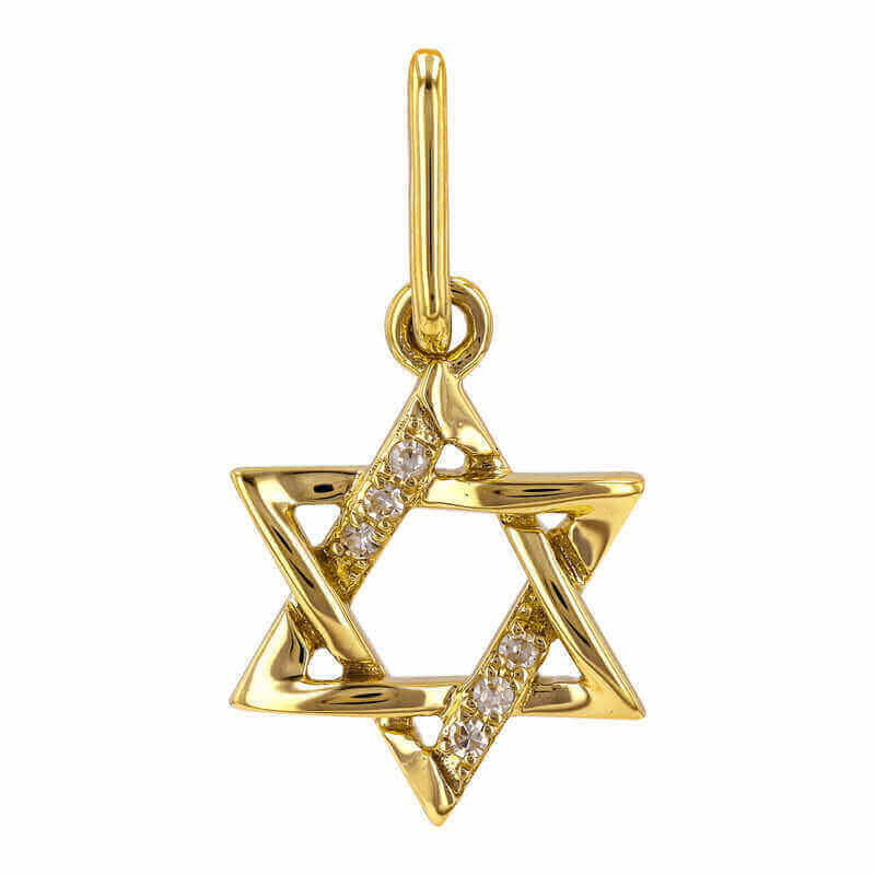 Small Diamond Accented Star of David Charm in 14K gold with diamond accents, perfect for bracelets and necklaces.