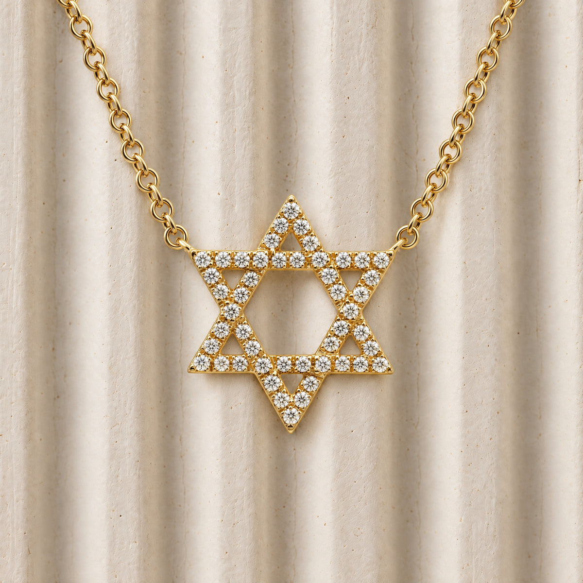 Star of David Diamond Necklace in 14K yellow gold, styled, Izakov Fine Jewelry