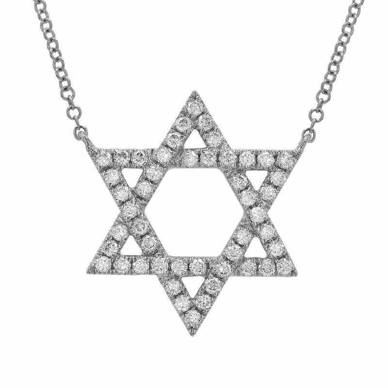 Diamond Star of David pendant on a silver chain, elegant jewelry piece from our exclusive collection, perfect for any occasion.