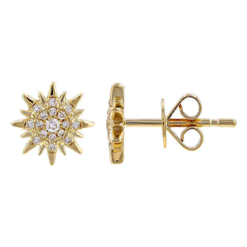 Gold starburst diamond stud earrings from our luxury jewelry collection.
