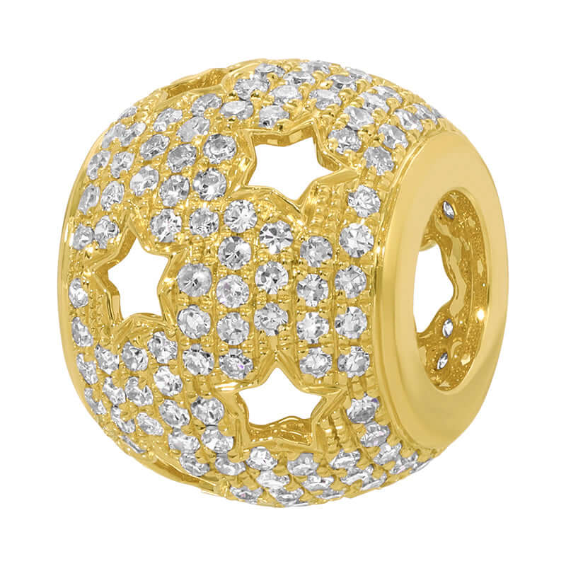 14K Gold Stars Multi Row Diamond Rondelle with star cutouts and 200 diamonds, elegance in gold.