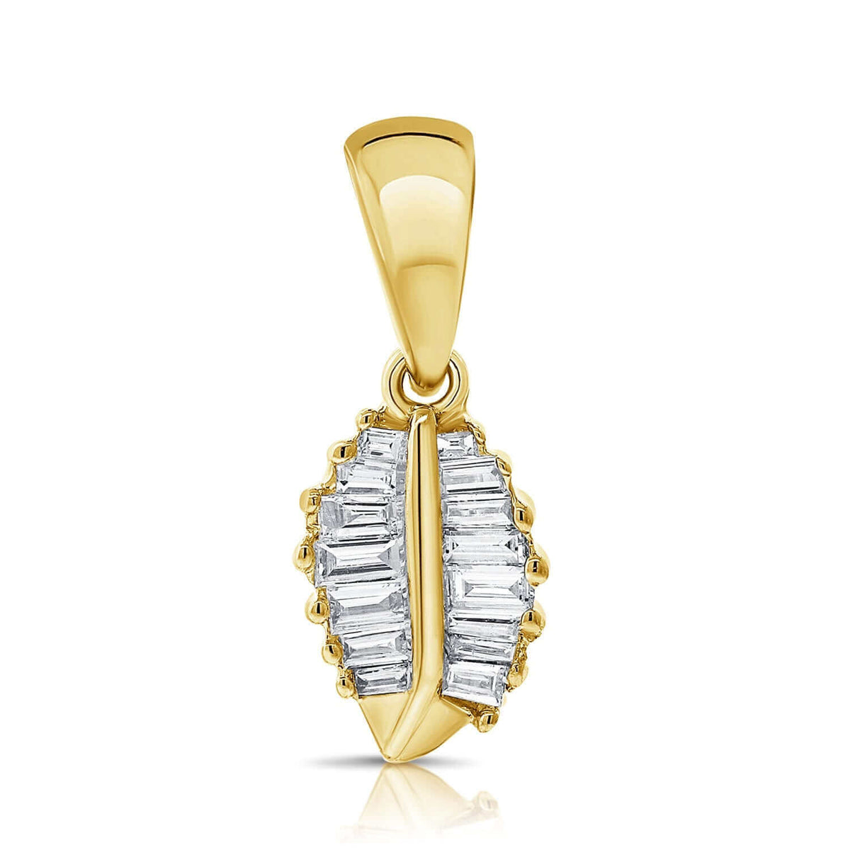 14K Gold Tropical Leaf Baguette Diamond Necklace Charm