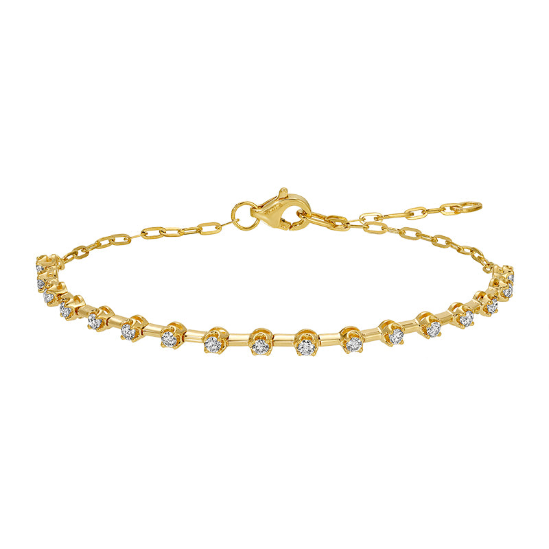 Diamond Bar Station Bracelet in 14k yellow gold with natural diamonds, Izakov Fine Jewelry