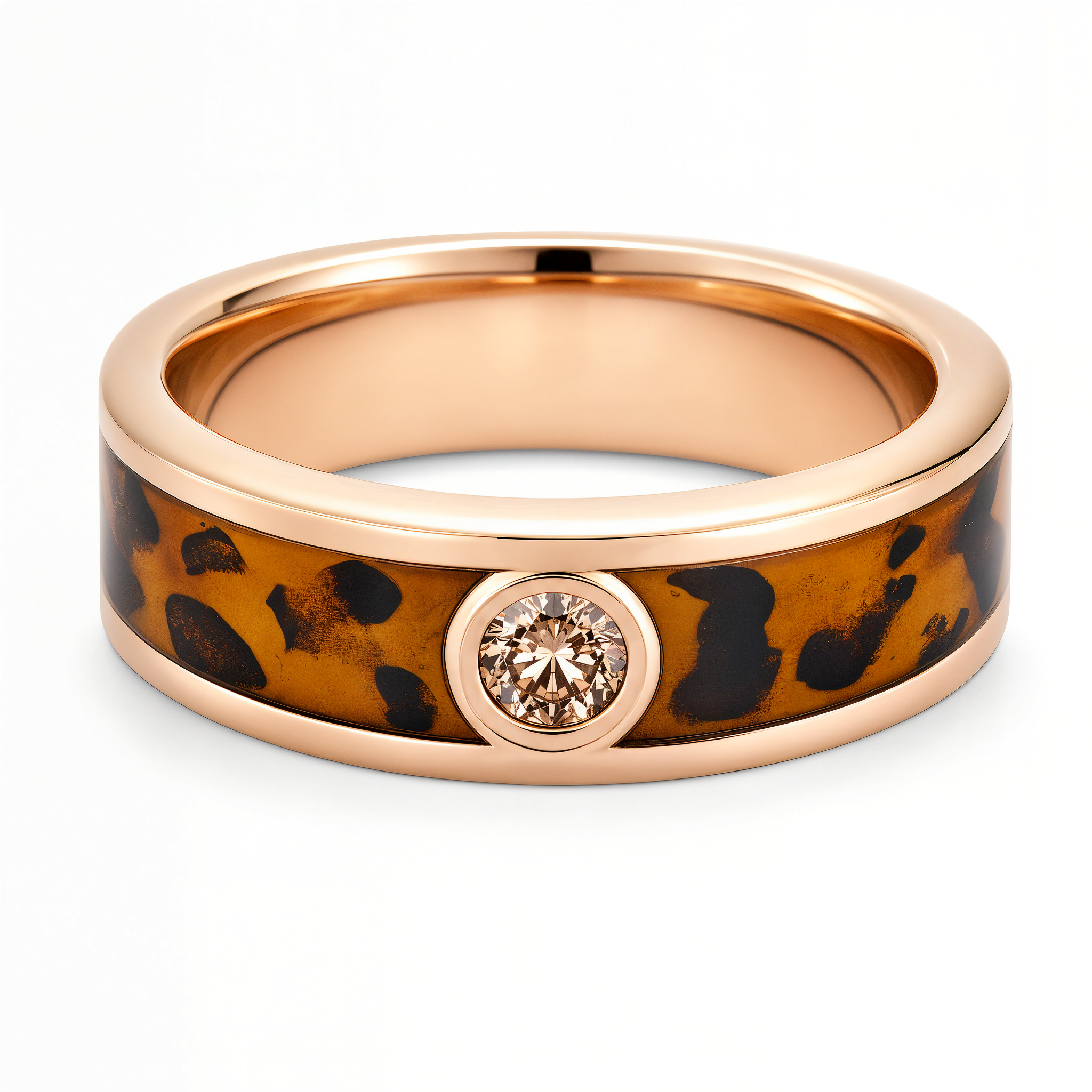 Enamel Leopard Print Brown Diamond Ring