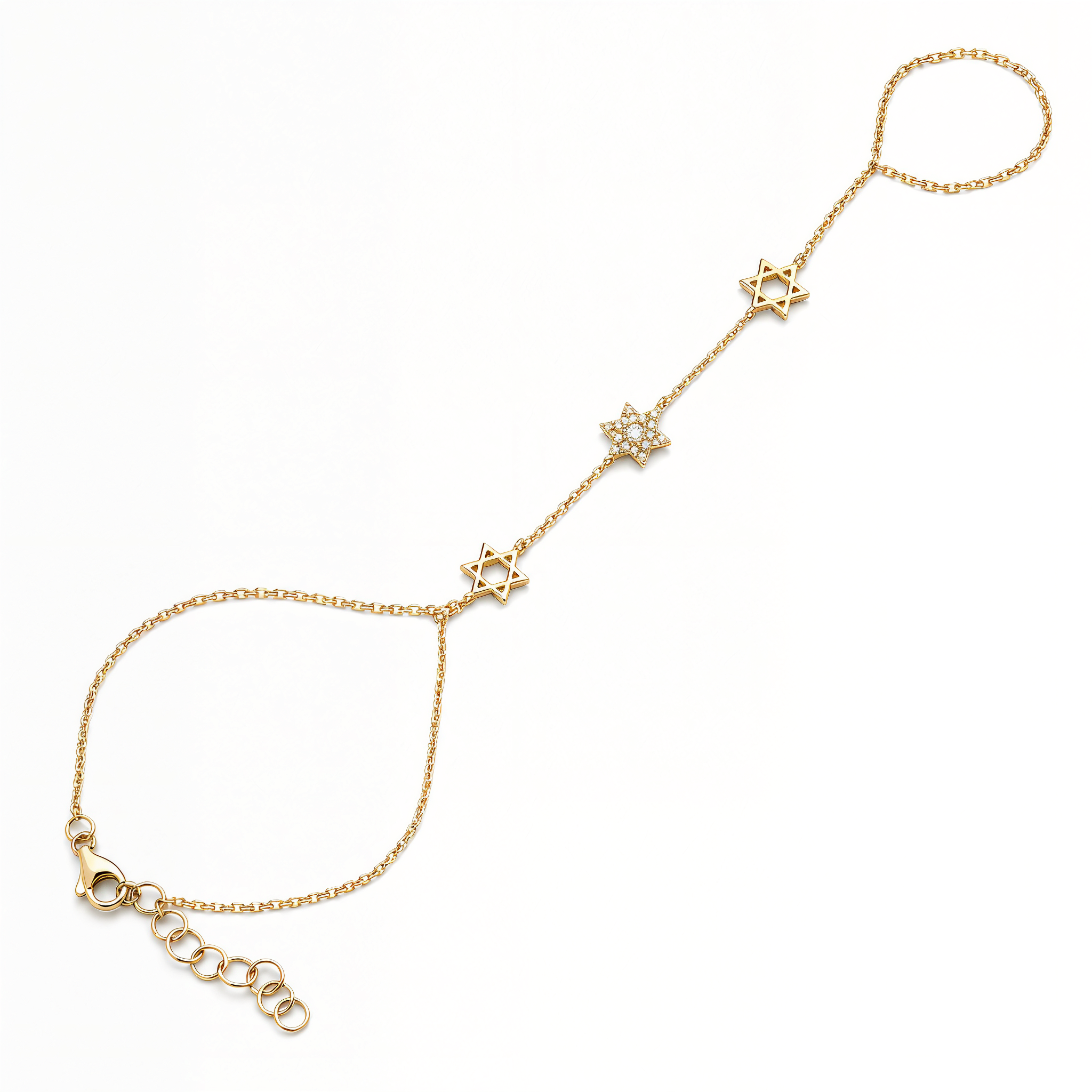 Alternating Stars Of David Diamond Hand Chain