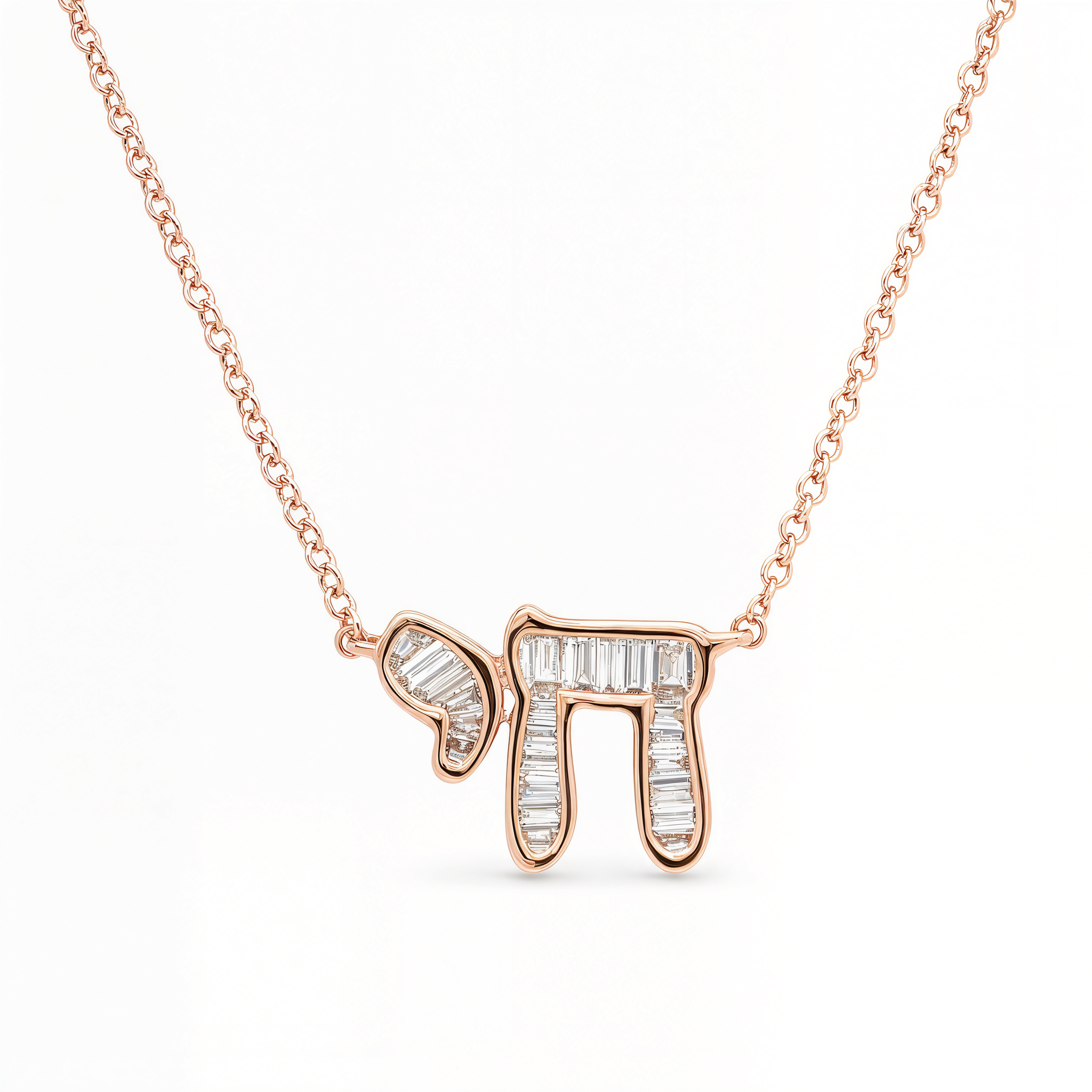 Hebrew Chai Baguette Diamond Necklace