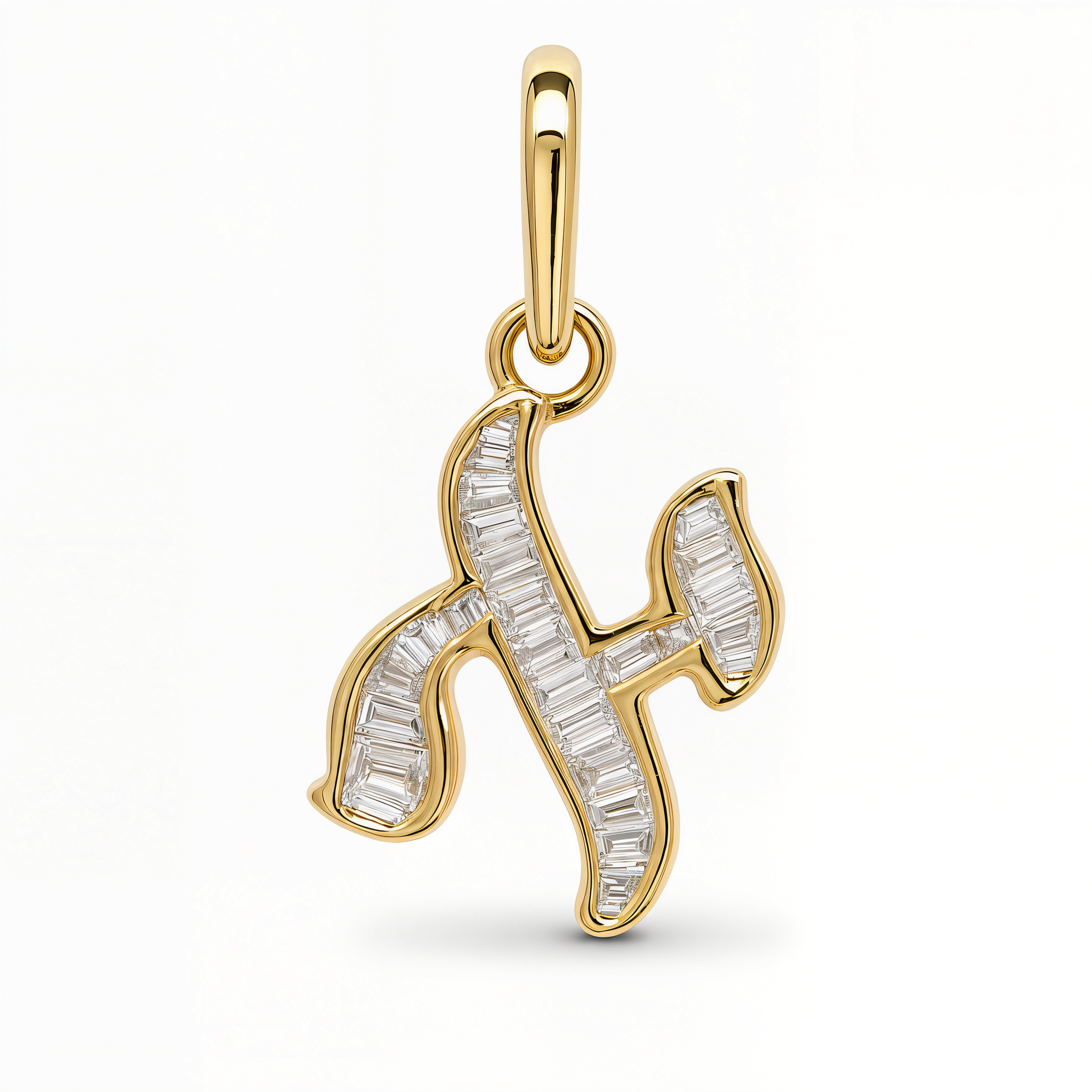 Baguette Diamond Hebrew Initial Necklace Charm