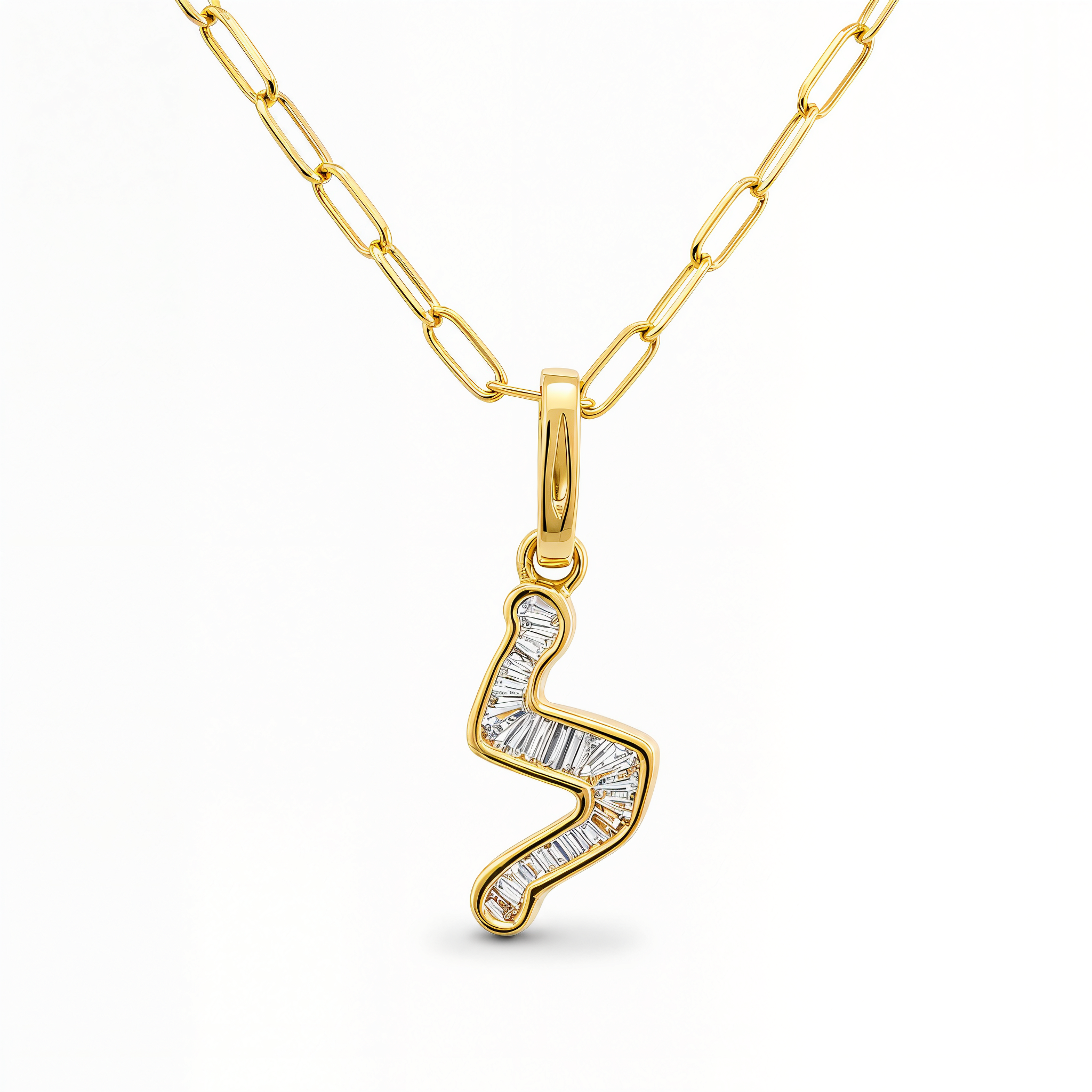 Baguette Diamond Hebrew Initial Necklace Charm