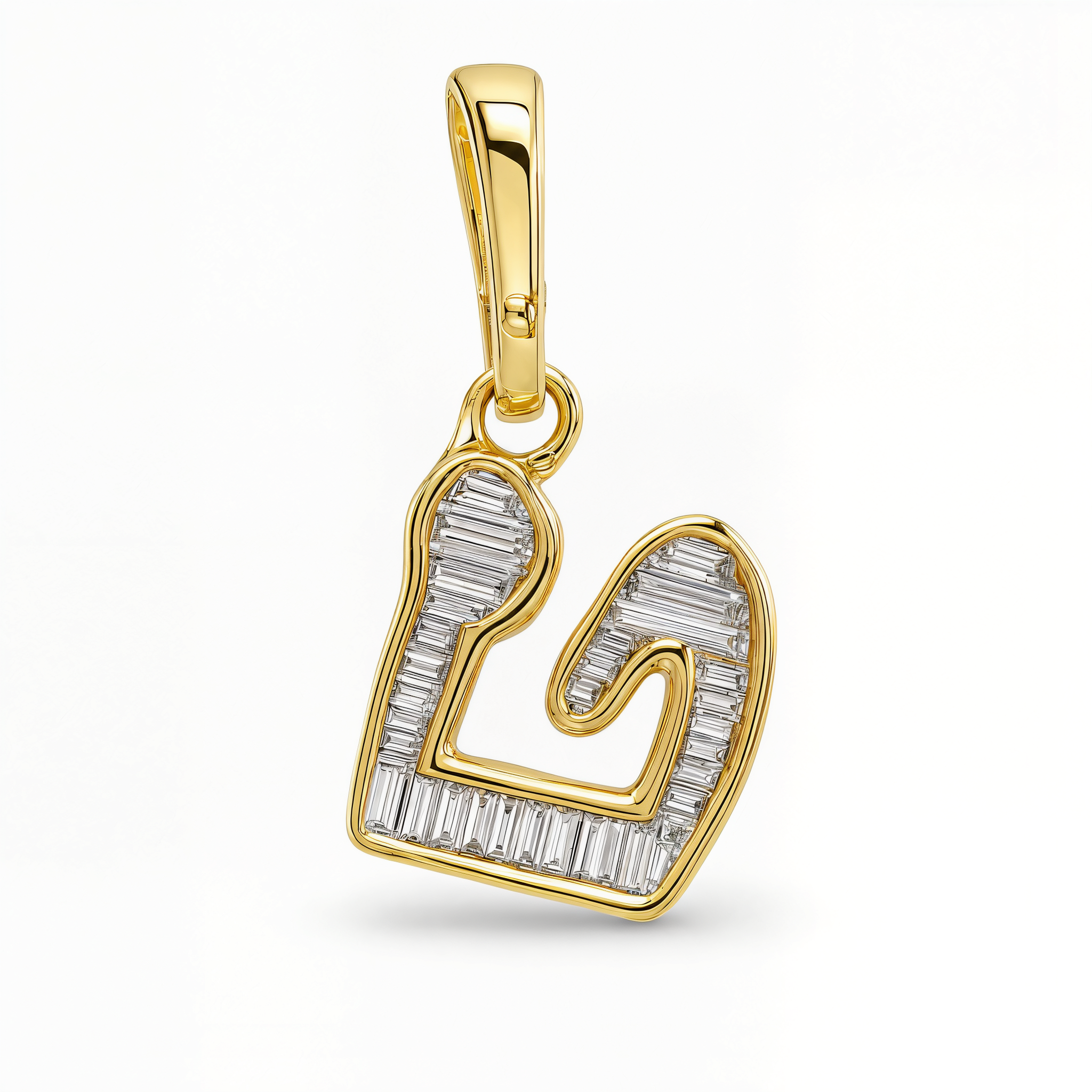 Baguette Diamond Hebrew Initial Necklace Charm
