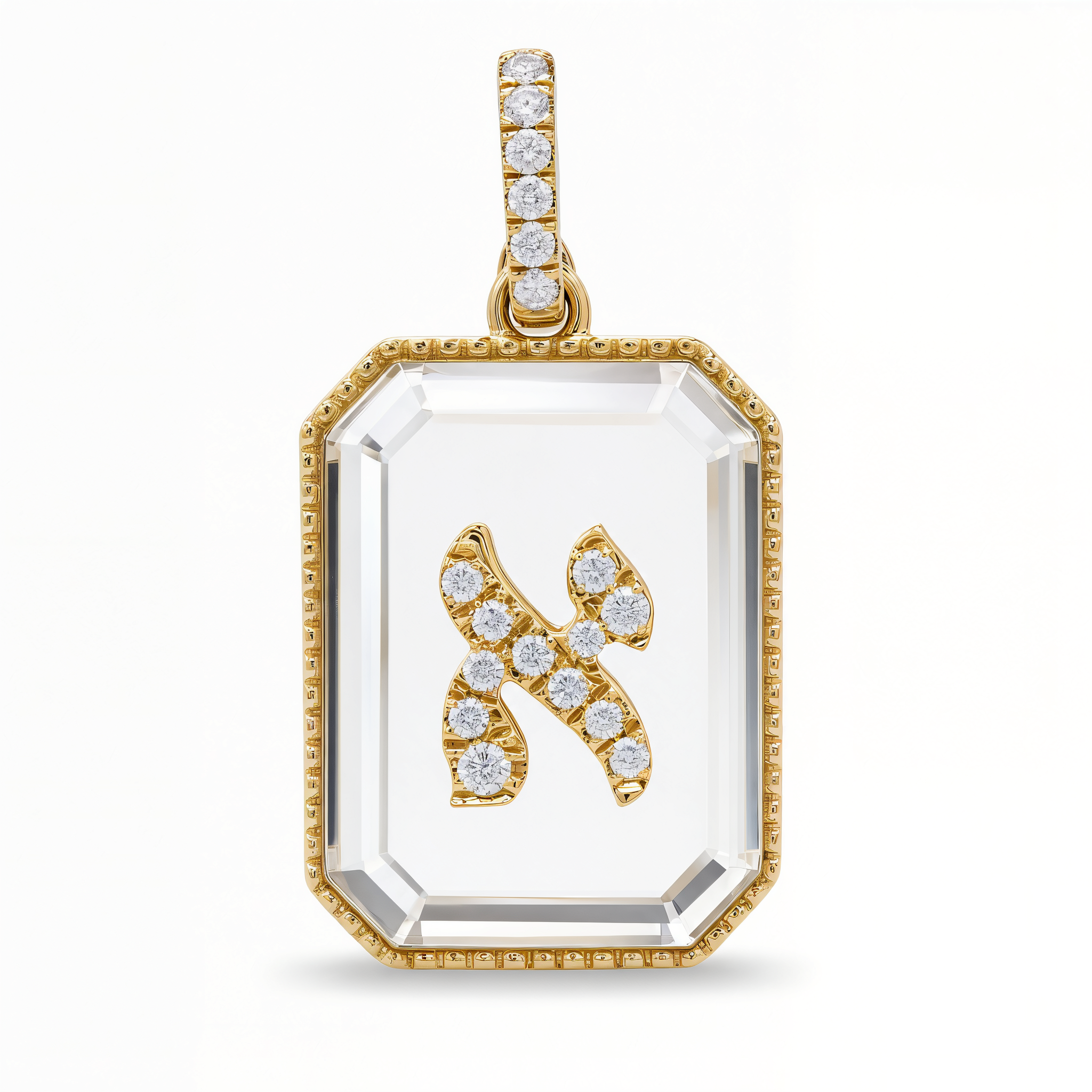 Diamond Hebrew Initial On Crystal Pendant