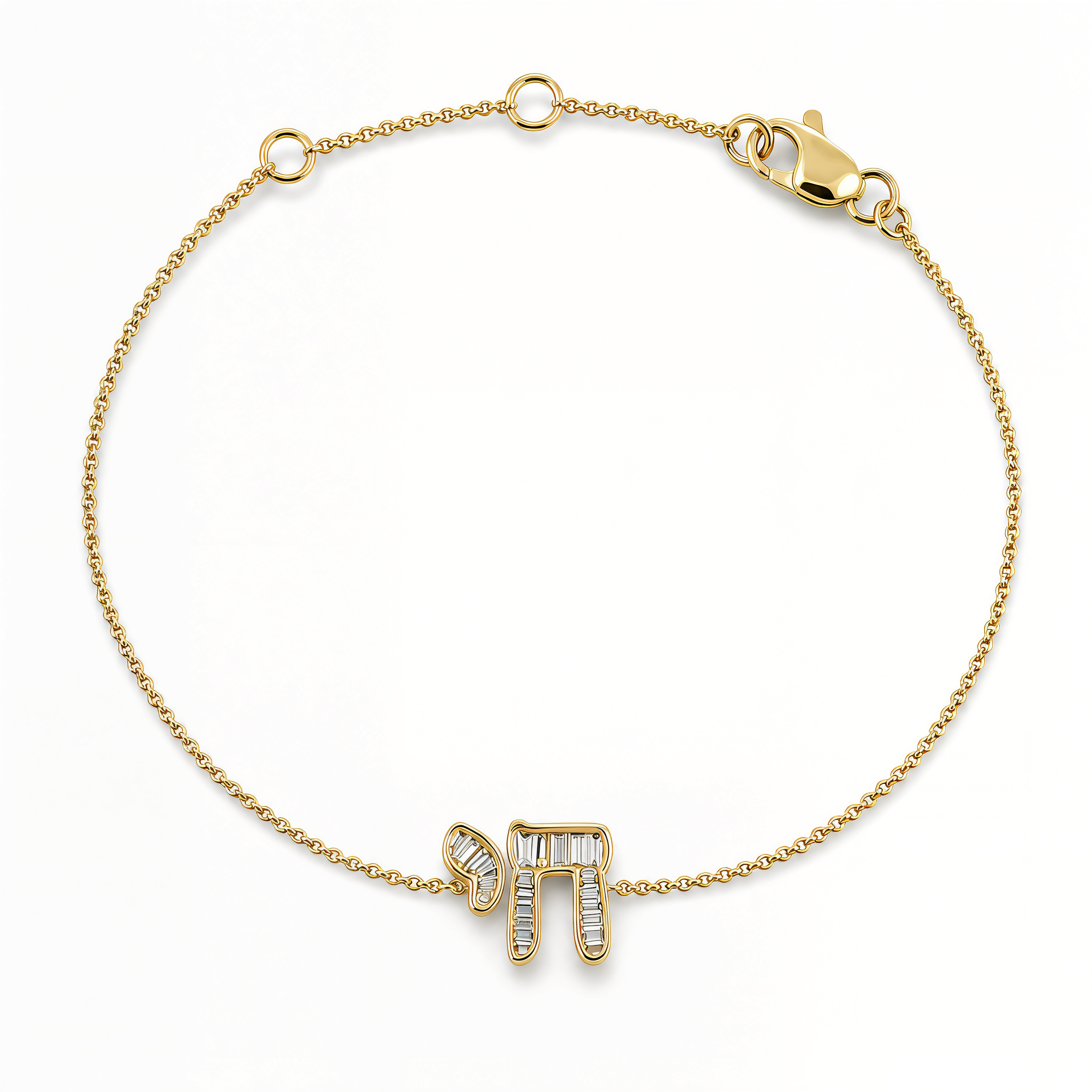 Hebrew Chai Baguette Diamond Bracelet