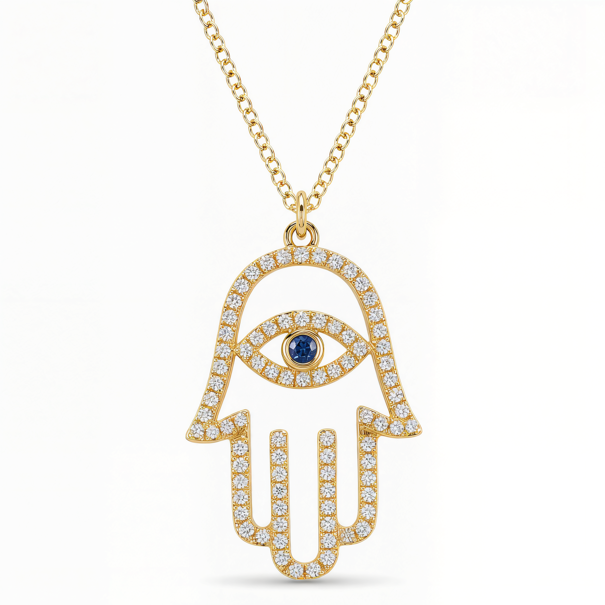 Large Pave Diamond Hamsa Necklace