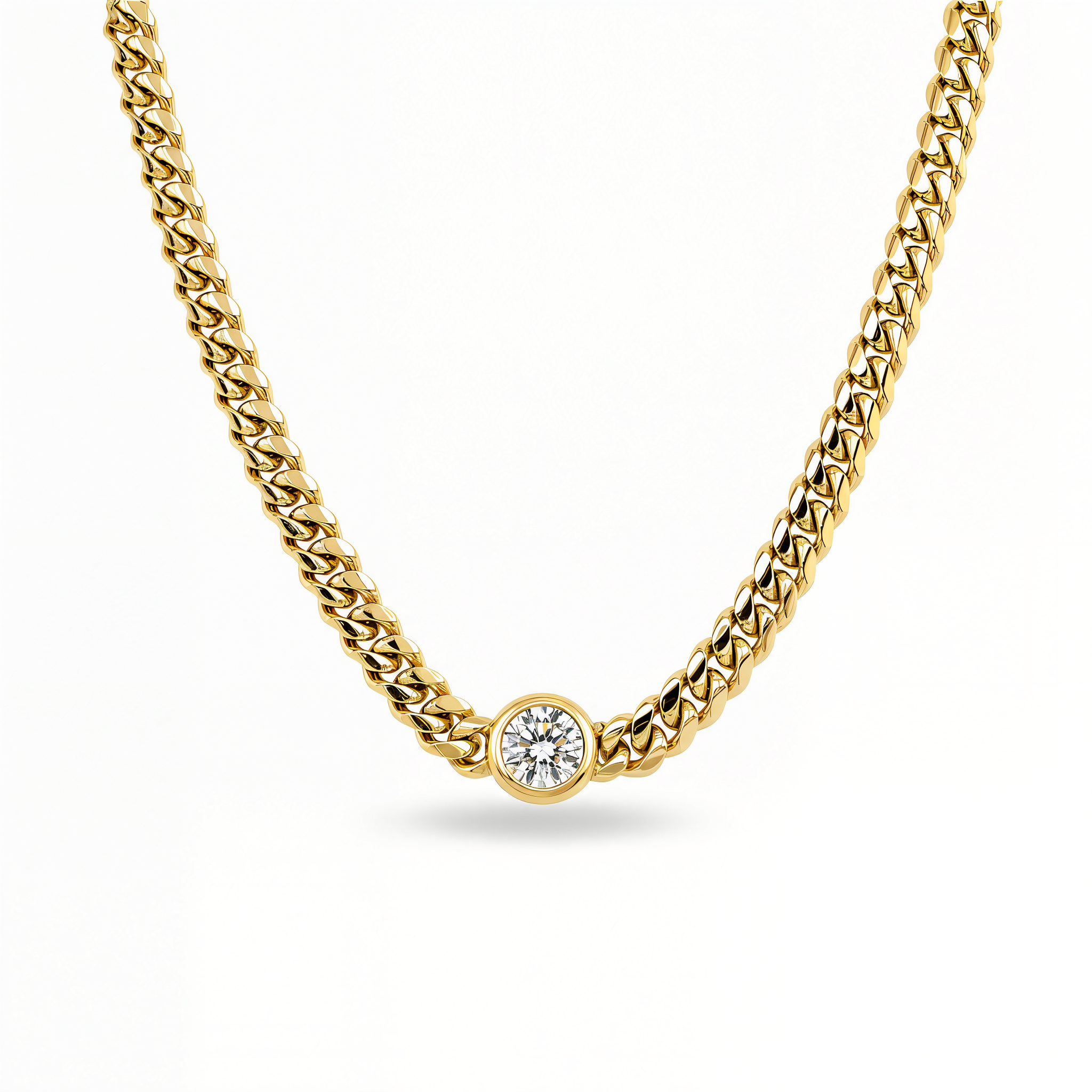 Floating Bezel Diamond Cuban Link Necklace
