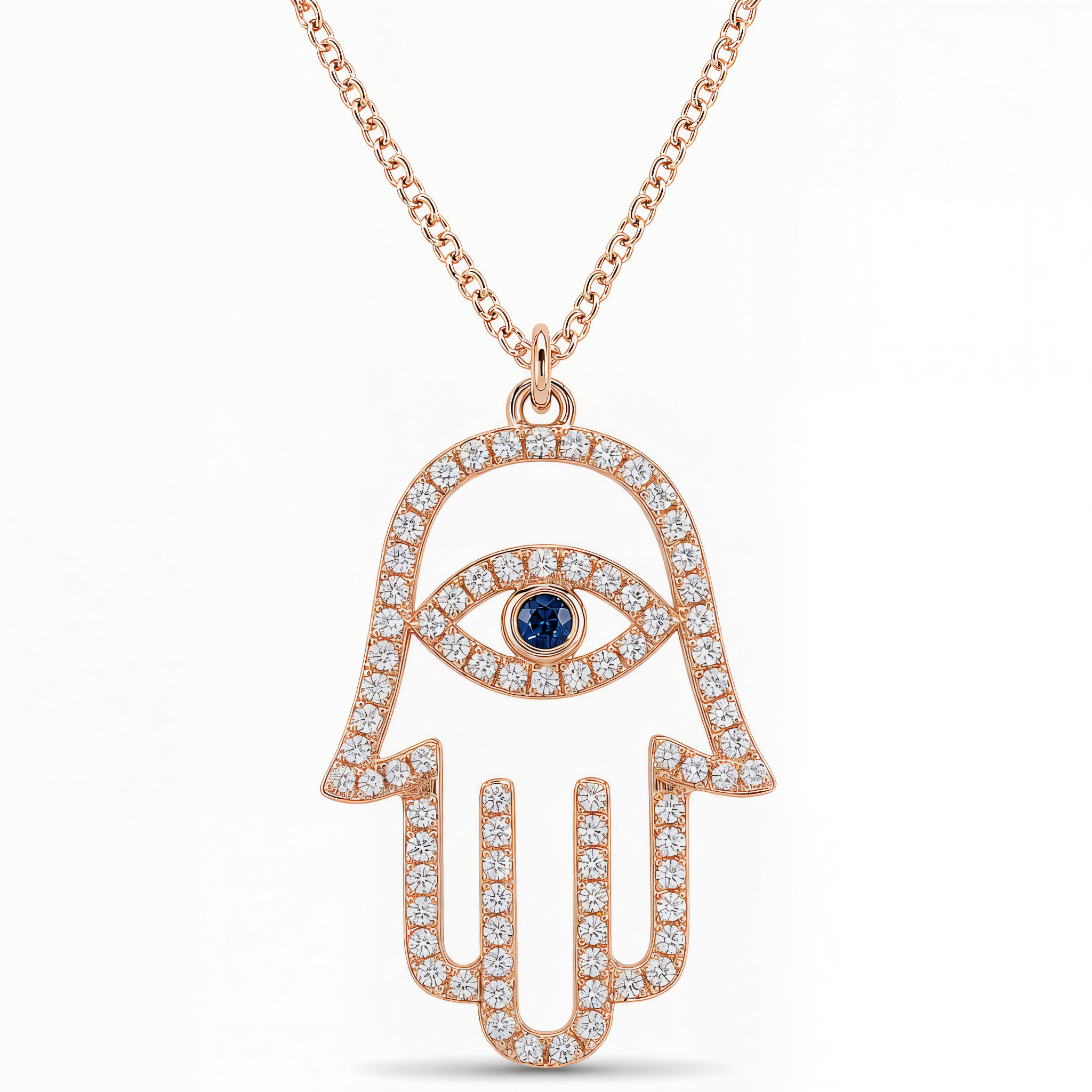 Large Pave Diamond Hamsa Necklace