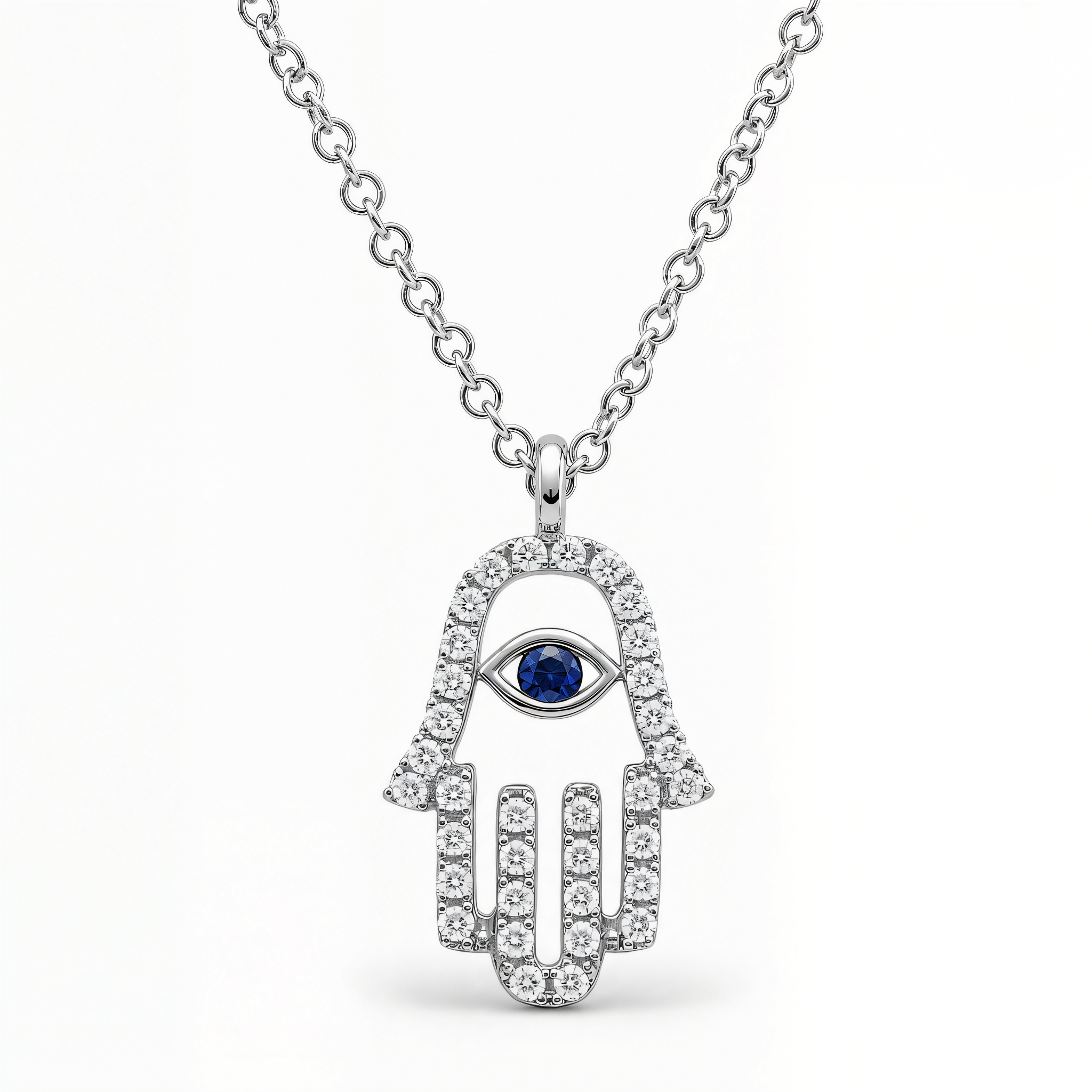Pave Diamond Hamsa Necklace worn on hand