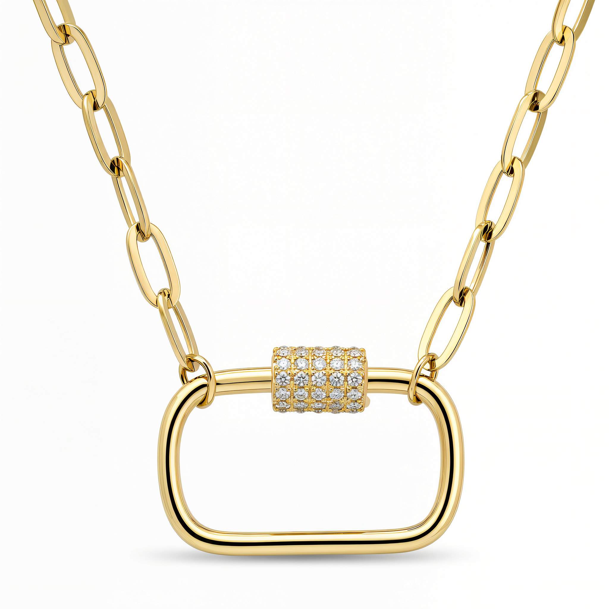Micro Pave Diamond Carabiner Lock Paper Clip Necklace