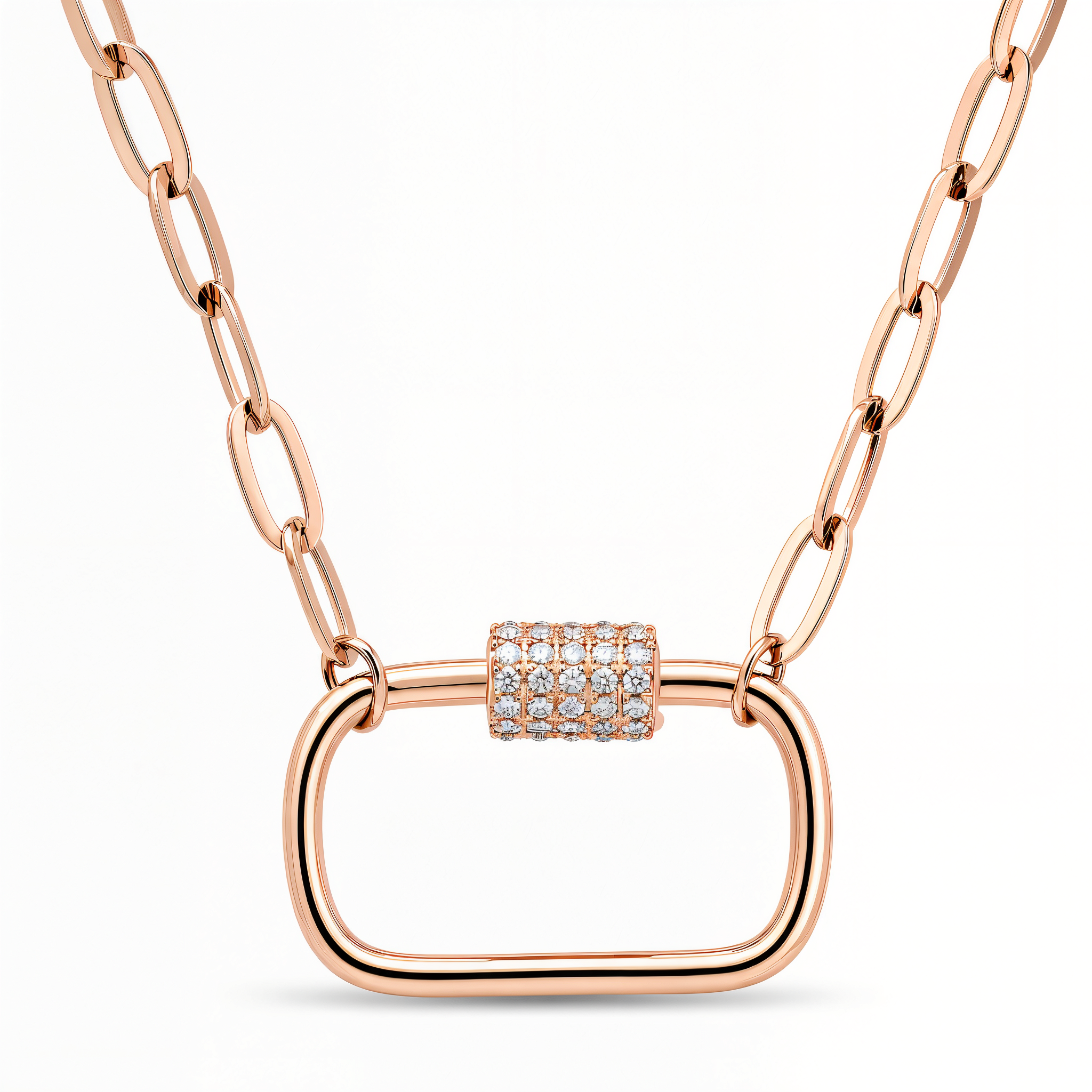 Micro Pave Diamond Carabiner Lock Paper Clip Necklace