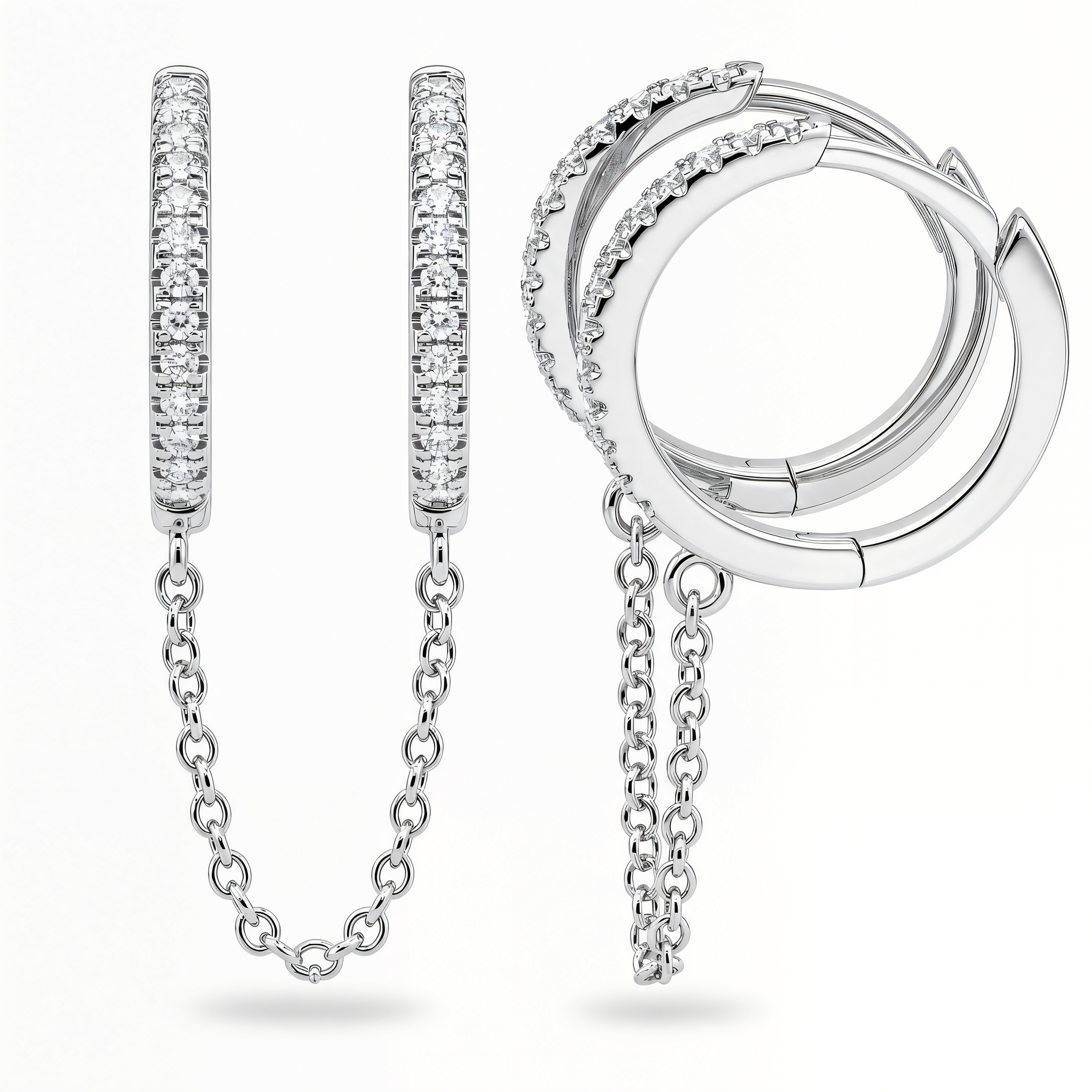 Diamond Pave Chained Huggies Earring